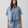Υπερμαλακό τζιν πουκάμισο σε oversized στυλ