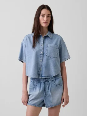 Υπερμαλακό τζιν πουκάμισο σε oversized στυλ