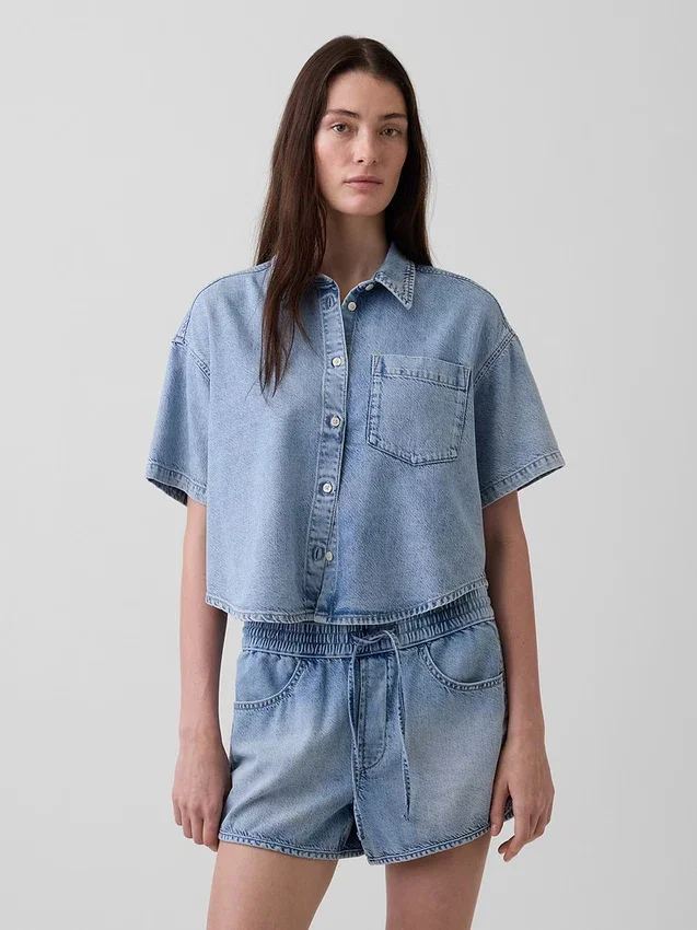 Υπερμαλακό τζιν πουκάμισο σε oversized στυλ