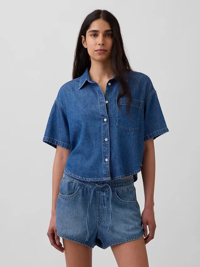 Υπερμαλακό τζιν πουκάμισο σε oversized στυλ
