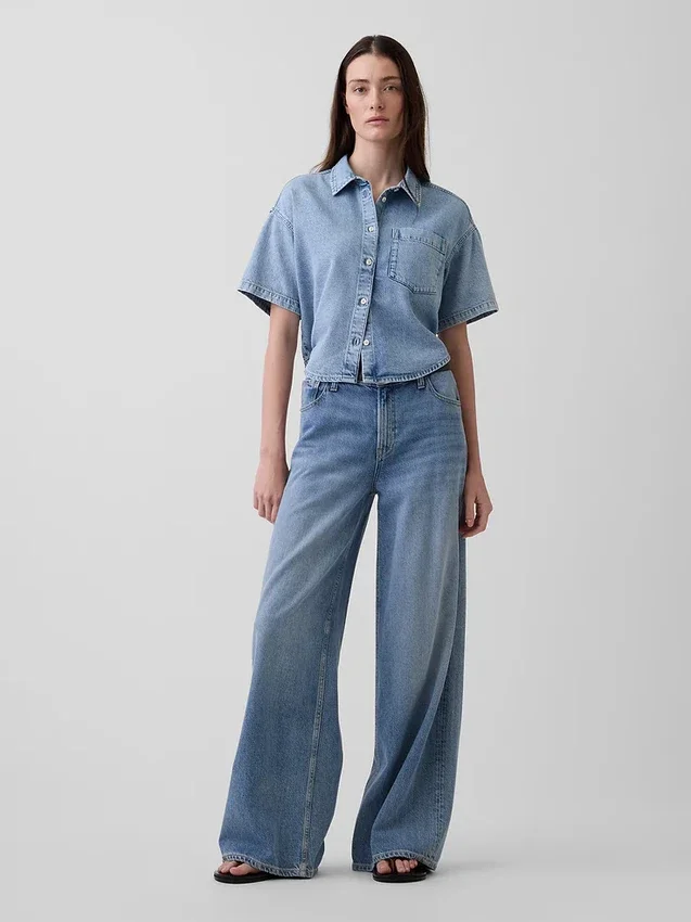 Υπερμαλακό τζιν πουκάμισο σε oversized στυλ
