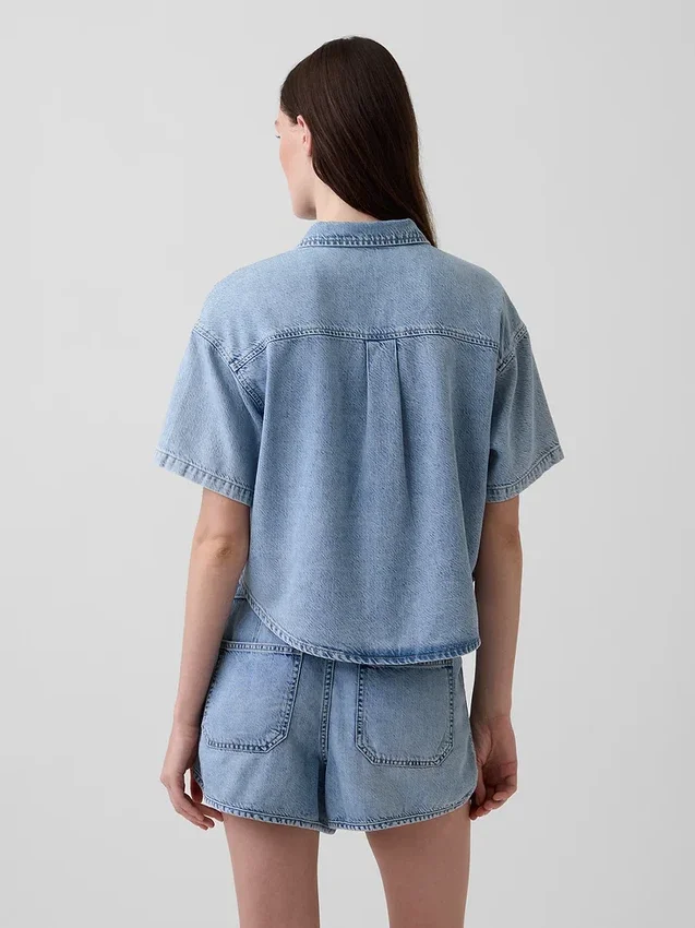 Υπερμαλακό τζιν πουκάμισο σε oversized στυλ
