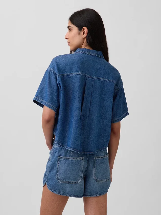 Υπερμαλακό τζιν πουκάμισο σε oversized στυλ
